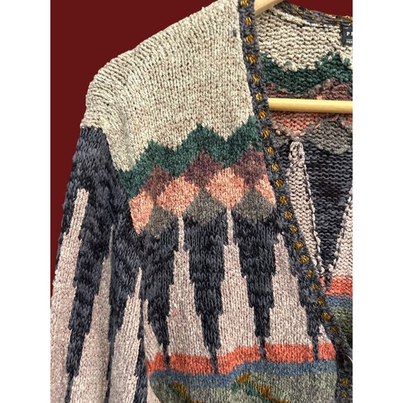 Peruvian Connection Pima Cotton Boho Geometric Cardigan Southwestern Knit XL - Picture 4 of 6